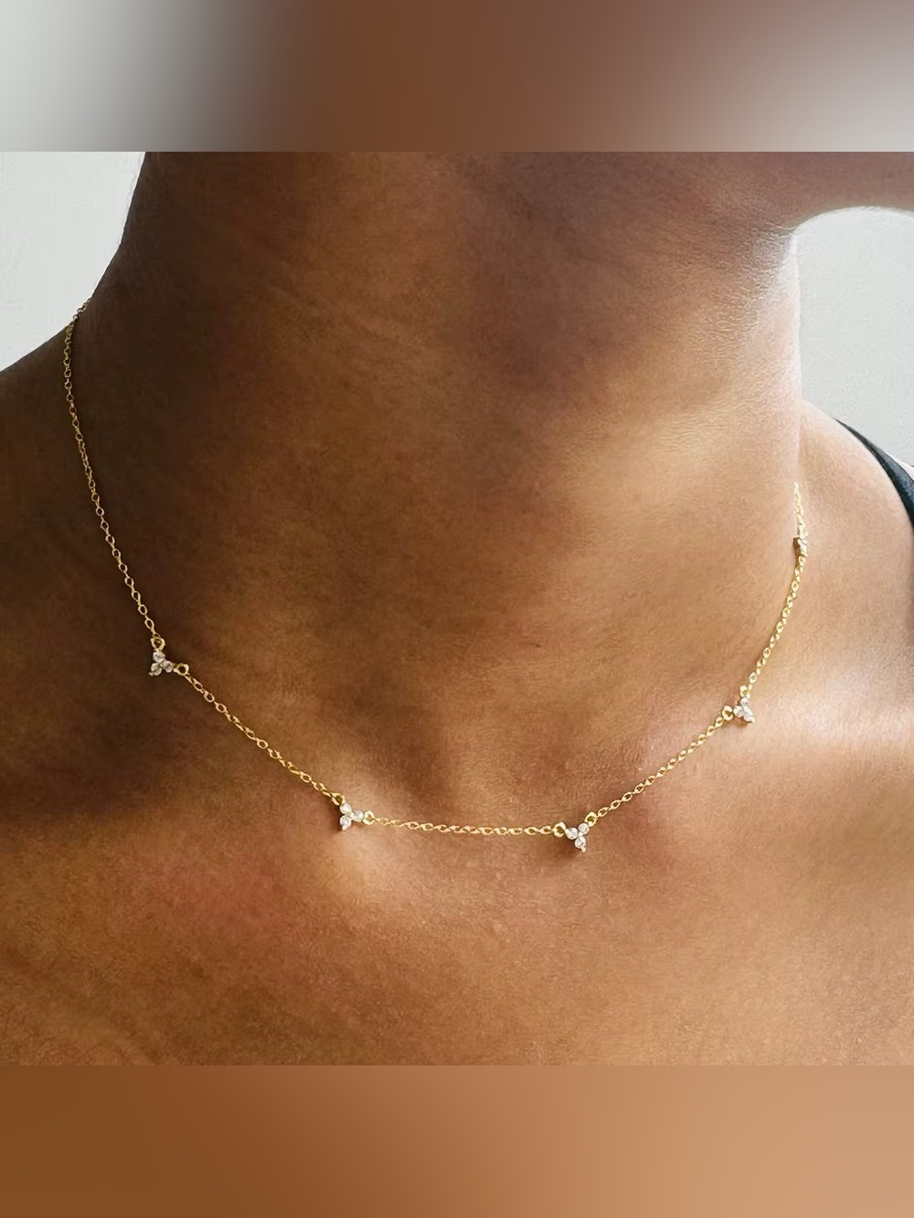 Gold CZ Station Necklace